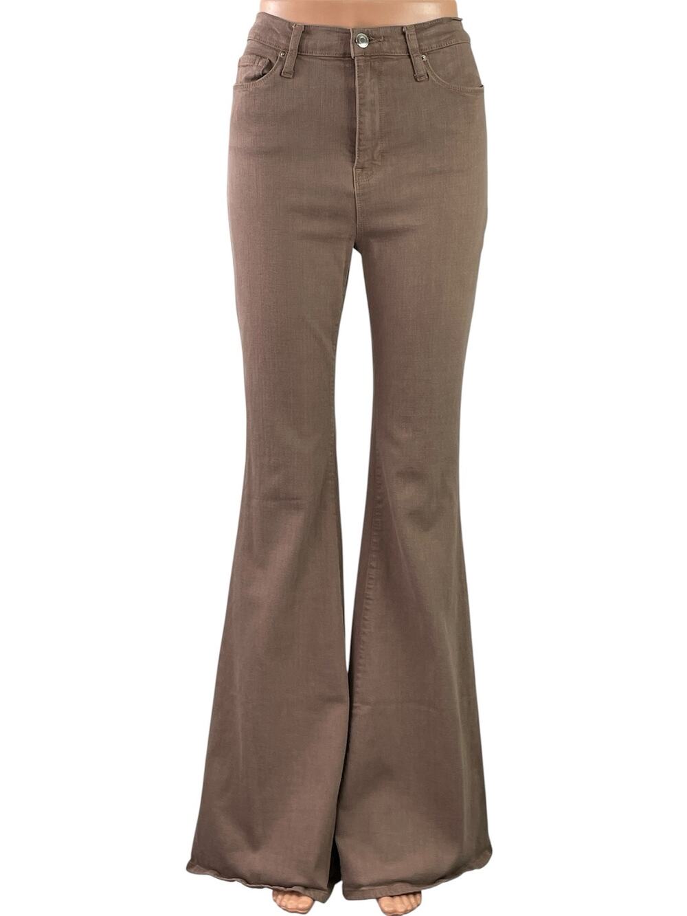Fashion Nova Women Tan Brown High Rise Flared Bootcut Bell Bottom Denim Jeans 5